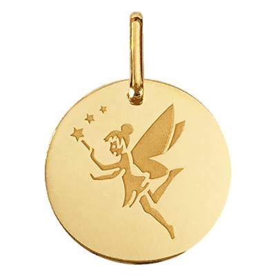 750 Yellow Gold Star Fairy Medal, 15 mm Diameter - Lucas Lucor
