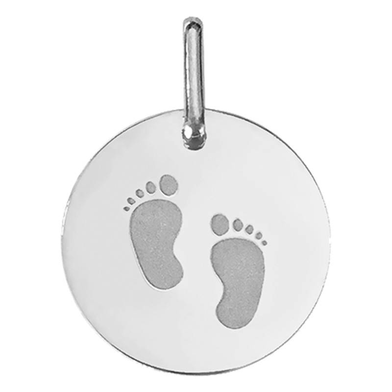 White Gold Little Feet Medal, 15 mm Diameter - Lucas Lucor