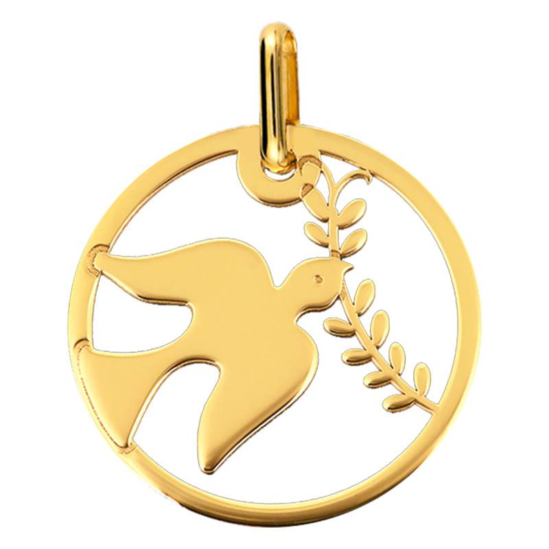 Yellow Gold Openwork Dove Olive Branch Medal 15 mm - Lucas Lucor