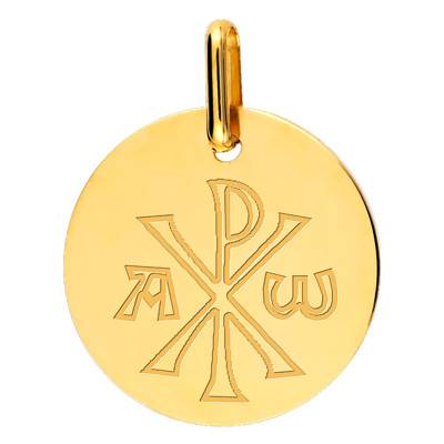 750/1000 Yellow Gold Chi-Rho Medal, 15 mm Diameter - Lucas Lucor