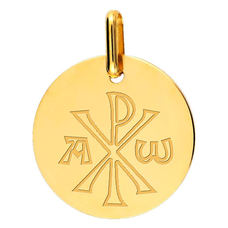 750/1000 Yellow Gold Chi-Rho Medal, 15 mm Diameter - Lucas Lucor