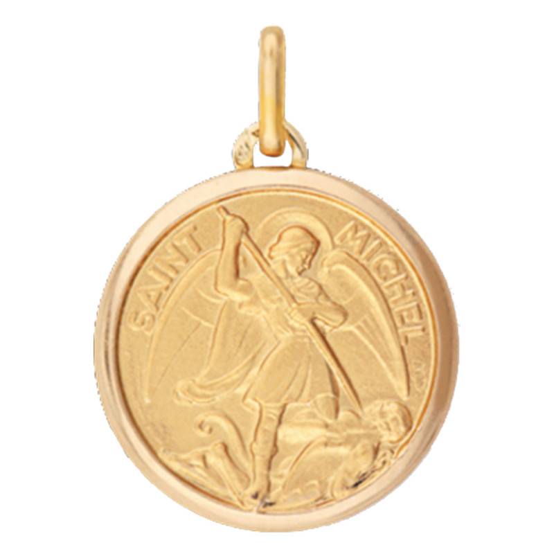 Yellow Gold Saint Michael Medal, Diameter 18 mm - Lucas Lucor