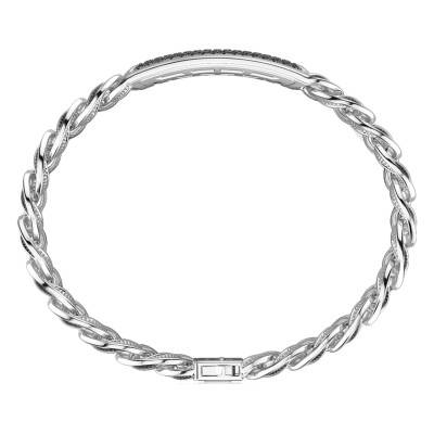Bracelet Cubane Cubaine Striée Spinelles Noirs & Argent 925, Longueur 19 cm à 21 cm - Largeur 13,00 mm - ESB052 - Zancan