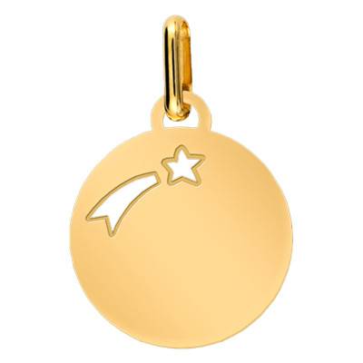 Yellow Gold 375 or 750 Shooting Star Medal, 15 mm Diameter - Lucas Lucor