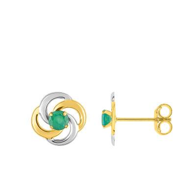 Boucles d'oreilles Fleur Or Bicolore 375 ou 750 & Emeraude - Emanessence