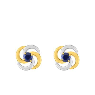 Two-Tone 375 or 750 Gold & Sapphire Flower Earrings - Emanessence