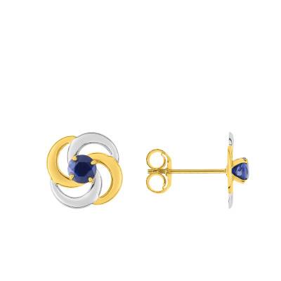 Two-Tone 375 or 750 Gold & Sapphire Flower Earrings - Emanessence