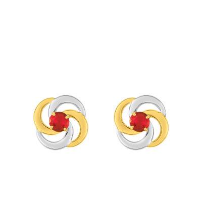 375 or 750 Two-Tone Gold Flower Stud Earrings & Ruby - Emanessence