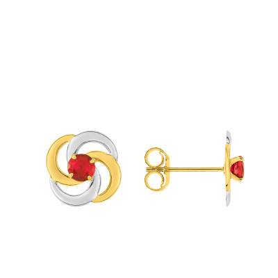 Boucles d'oreilles Fleur Or Bicolore 375 ou 750 & Rubis - Emanessence