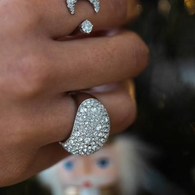Luna Rhodium-Plated Metal & White Crystals Cocktail Ring - 5666182 - Swarovski