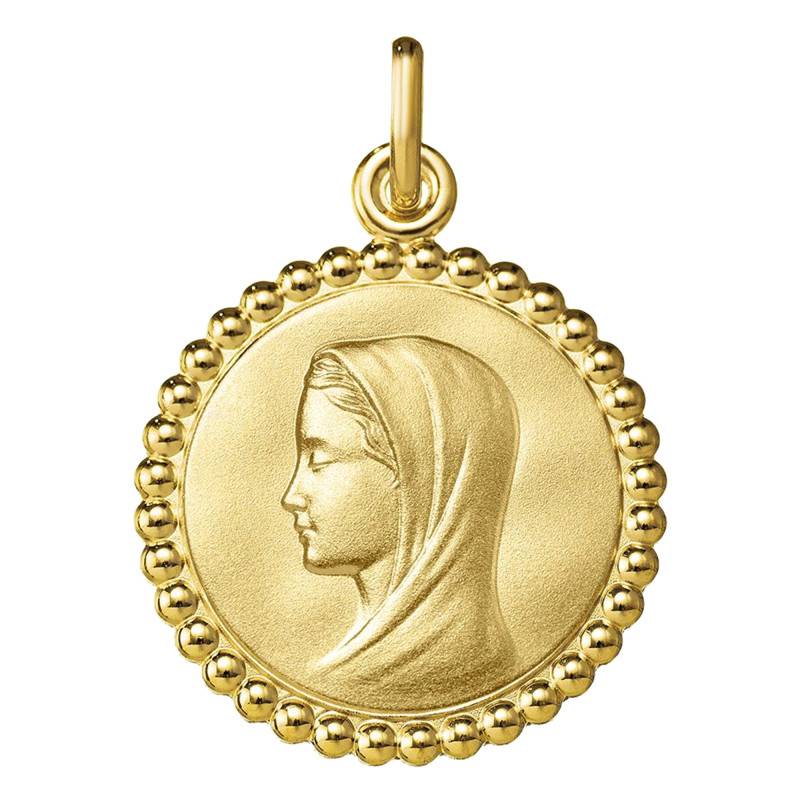 750 Yellow Gold Vierge Perlée Medal, 16 mm Diameter - Argyor