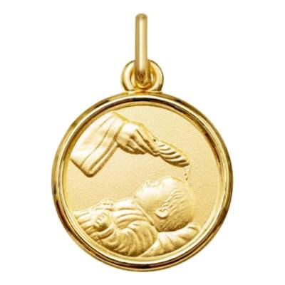750 Yellow Gold Round Baptism Medal, 14 mm Diameter - Argyor