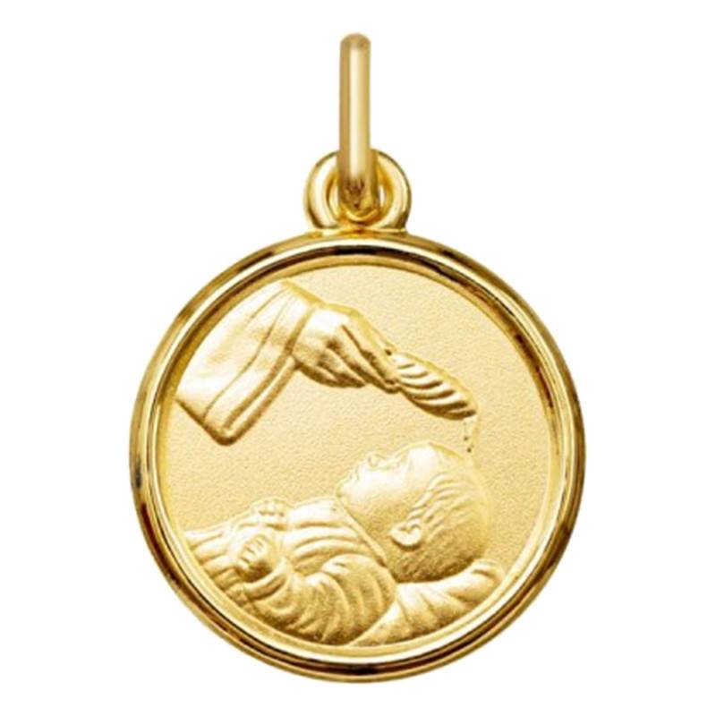 750 Yellow Gold Round Baptism Medal, 14 mm Diameter - Argyor