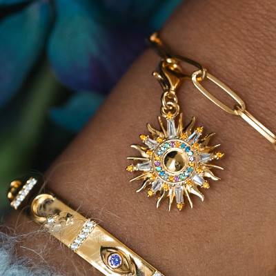 Yellow Gold-Plated & Multicolor Stones Sun Charm Pendant - 1935-488-7 - Thomas Sabo