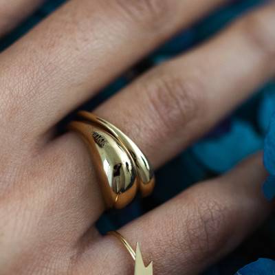 Yellow Gold-Plated Steel Rings Elongated Drops - 35000448C - Calvin Klein