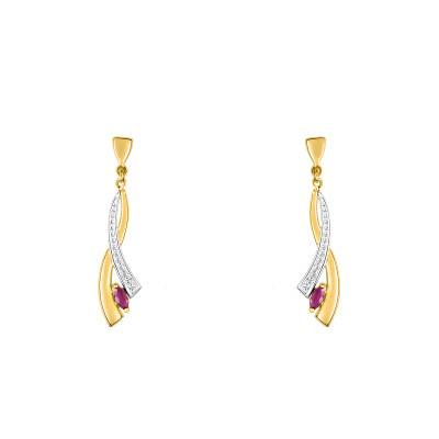 Boucles d'oreilles Pendantes Enlacées 2 ors 375 ou 750 & Rubis - Emanessence