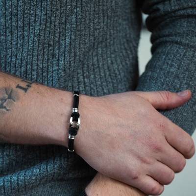 Black Steel and Gold-Toned Moha Bracelet 20.5 cm - FZ 153 NOH - Jourdan Bijoux