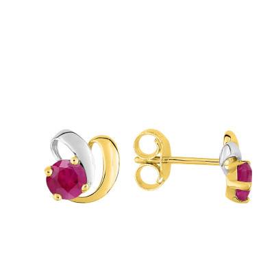 Boucles D'oreilles Courbées 2 ors 375 ou 750 & Rubis - Emanessence