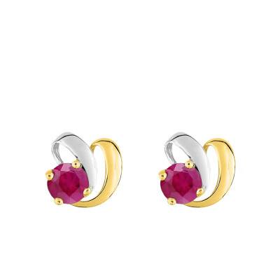 Boucles D'oreilles Courbées 2 ors 375 ou 750 & Rubis - Emanessence