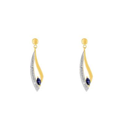 Two-Tone Gold 375 or 750 & Sapphire Drop Earrings - Emanessence