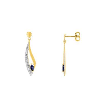 Two-Tone Gold 375 or 750 & Sapphire Drop Earrings - Emanessence