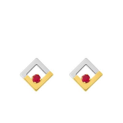 Boucles D'oreilles Losange 2 Ors 375 ou 750 & Rubis - Emanessence