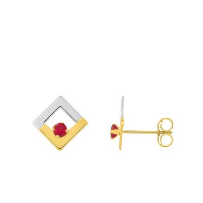 Boucles D'oreilles Losange 2 Ors 375 ou 750 & Rubis - Emanessence