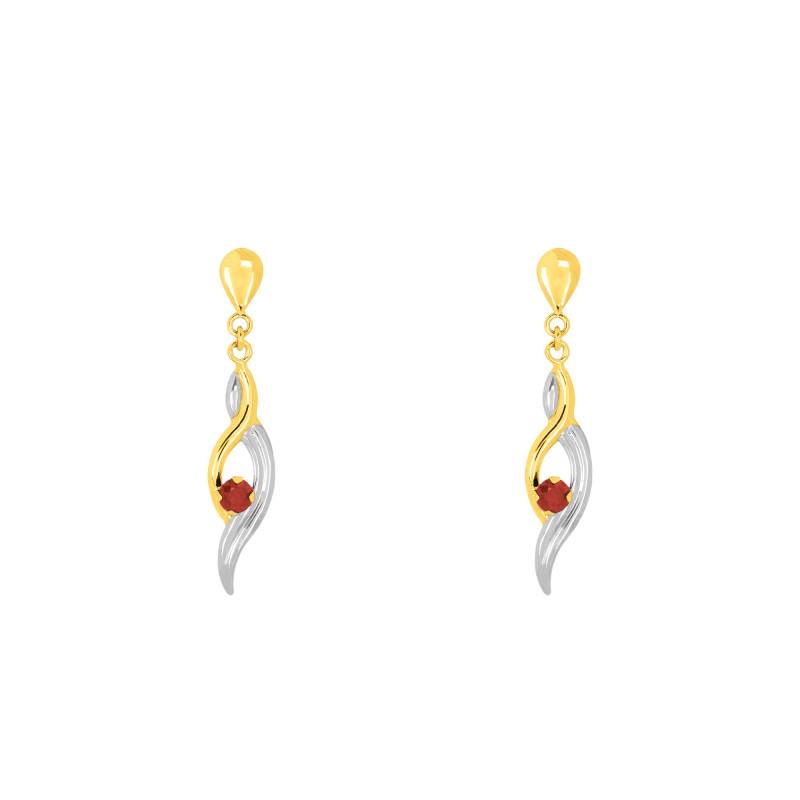 Two-Tone 375 or 750 Gold & Ruby Drop Earrings - Emanessence