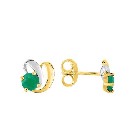 Boucles D'oreilles Courbées 2 Ors 375 ou Or 750 & Emeraude - Emanessence