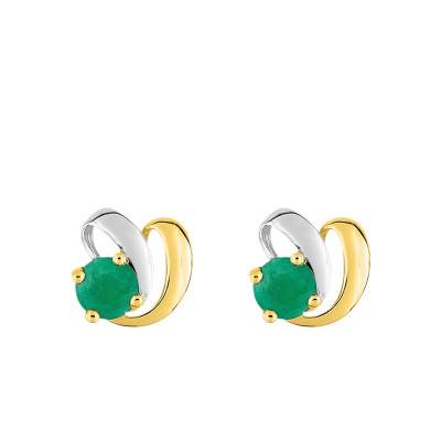 Boucles D'oreilles Courbées 2 Ors 375 ou Or 750 & Emeraude - Emanessence