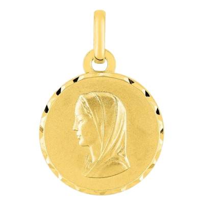 375 Yellow Gold Virgin Profile Medal, 15 mm Diameter - Emanessence
