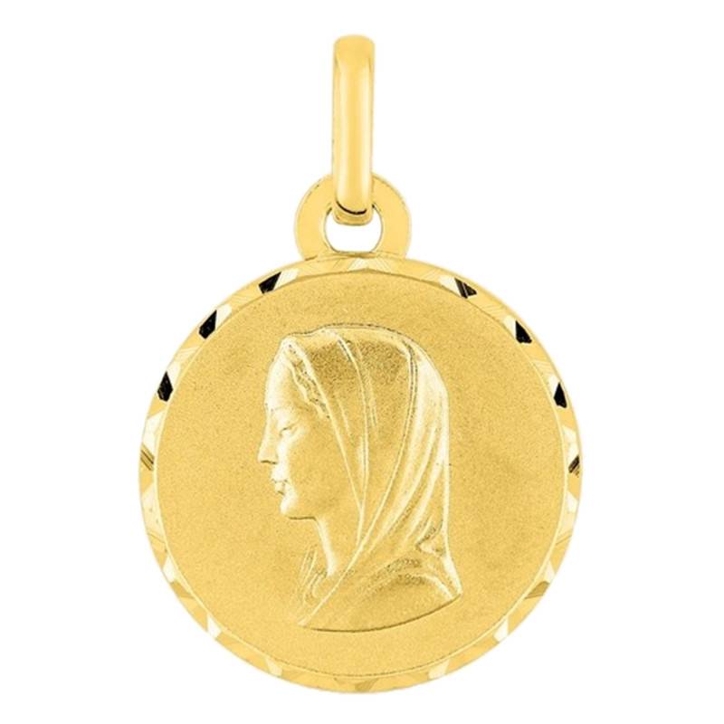 375 Yellow Gold Virgin Profile Medal, 15 mm Diameter - Emanessence