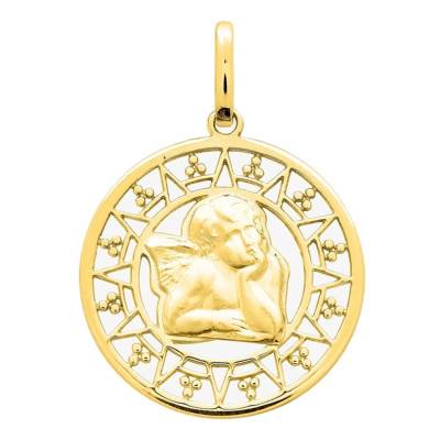 Médaille Ronde Ange en Or Jaune 750, Diamètre 18 mm - Emanessence