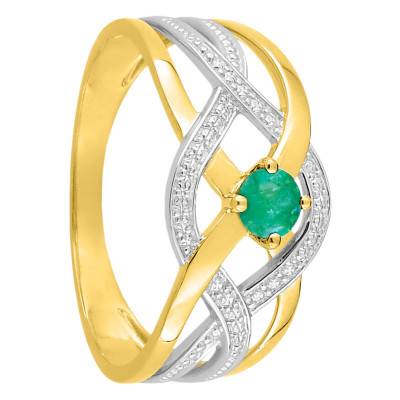 750 Two-Tone Gold Braided Ring & Emerald 0.15 ct Solitaire - Emanessence