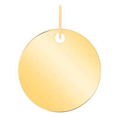 Yellow Gold Engravable Round Pendant, 9K or 18K, 15 mm Diameter - Emanessence