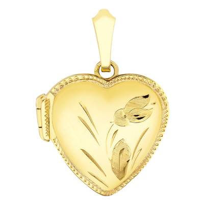 Pendentif Photo Coeur Fleuri en Or Jaune 750 - Emanessence