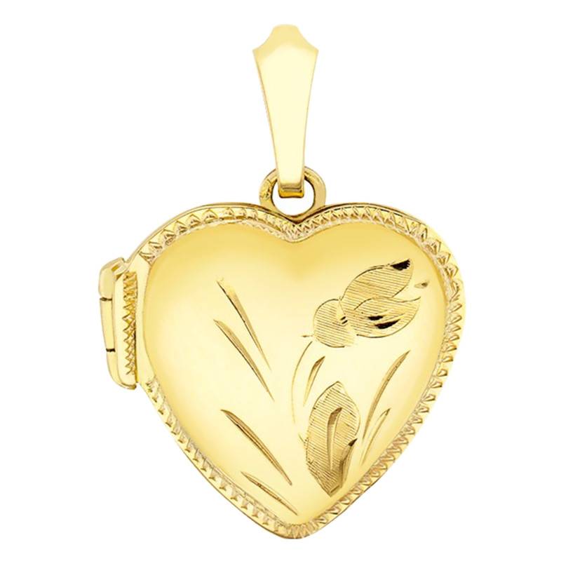 Floral Heart Photo Locket Pendant in 750 Yellow Gold - Emanessence