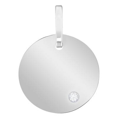Médaille Ronde Diamant & Or Blanc 750, Diamètre 16 mm ou 21 mm - Emanessence