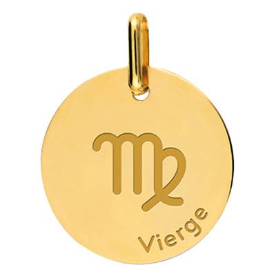 Yellow Gold 375 or 750 Virgo Zodiac Sign Medal, 16 mm Diameter - Lucas Lucor