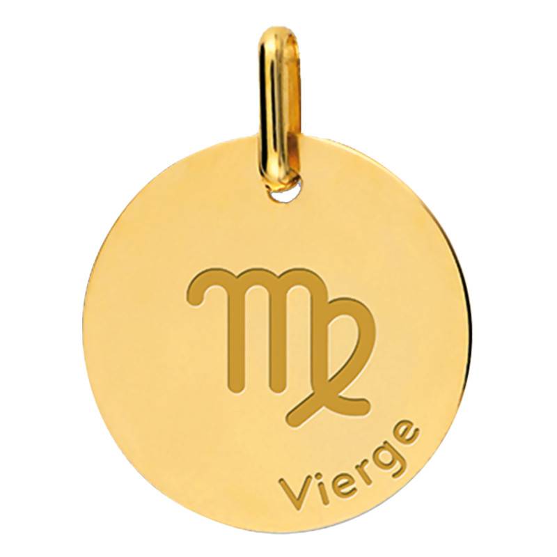 Yellow Gold 375 or 750 Virgo Zodiac Sign Medal, 16 mm Diameter - Lucas Lucor