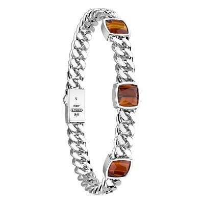 925 Silver & Tiger's Eye Cosmostone Bracelet, 19 cm to 21 cm Length, 8 mm Width - ESB073-T - Zancan