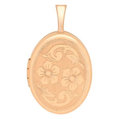Pendentif Porte Photo Ovale Fleur en Or Rose 375 - Emanessence