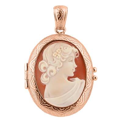 Orange Women's Profile Rose Gold Cameo Locket Pendant - Emanessence
