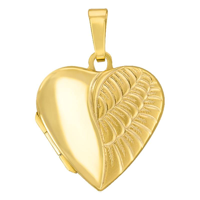 Yellow Gold Angel Heart Photo Locket Pendant - Emanessence