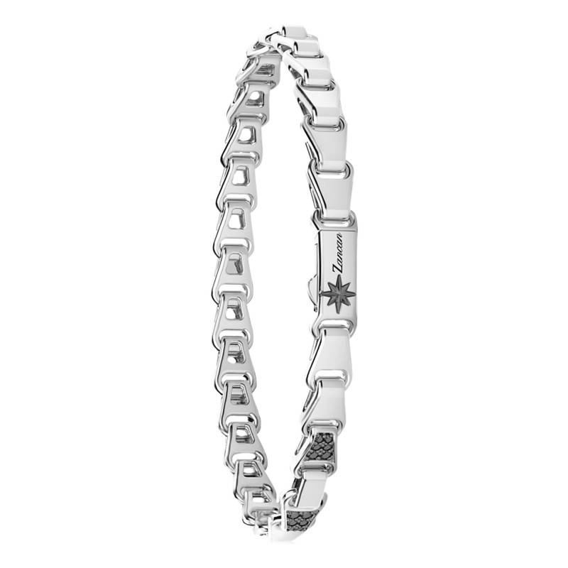 925 Sterling Silver & Black Stones Cosmopolitan Luxury Bracelet, Length 19 cm to 21 cm - ESB216 - Zancan