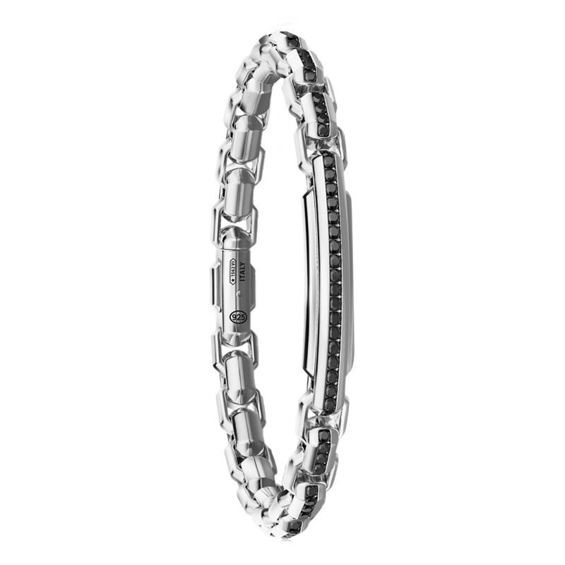 925 Sterling Silver & Black Spinels Cosmopolitan Luxury Bracelet, Length 19 cm to 21 cm - ESB228 - Zancan