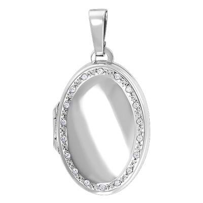 Oval Photo Pendant in 925 Rhodium-Plated Silver & Zirconium Oxide Halo - Emanessence