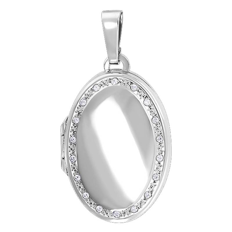 Oval Photo Pendant in 925 Rhodium-Plated Silver & Zirconium Oxide Halo - Emanessence
