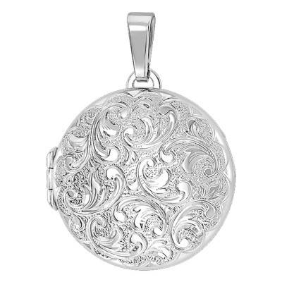 925 Rhodium-Plated Silver Baroque Arabesque Photo Locket Pendant - Emanessence