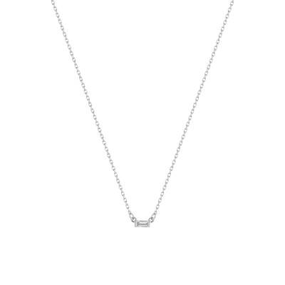 Collier Or Blanc 750 & Diamant Baguette 0,05 ct, 40 à 42 cm - Emanessence